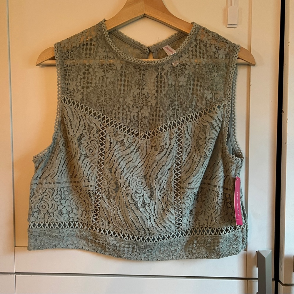 Target Xhilaration Women's Grayish Mint Green Floral Lace Crop Top Size …